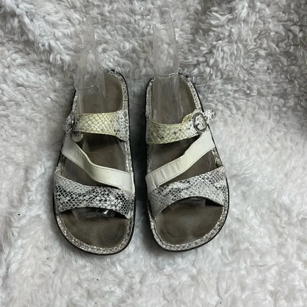 Alegria Col Leather white &snake skin prints white & gray strap sandals EUR SZ38